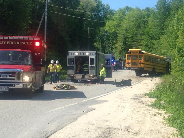 Driver seriously injured in head-on collision with school bus ...